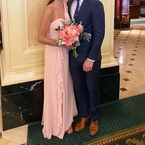 Blush bridesmaid dress, floor length gown